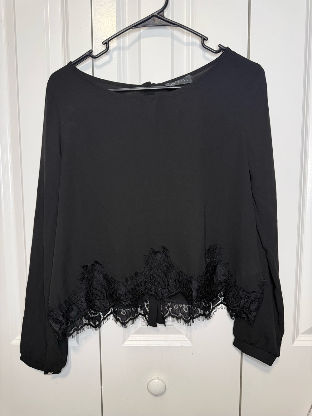ASTR Black Lace-Trim Long Sleeve Top